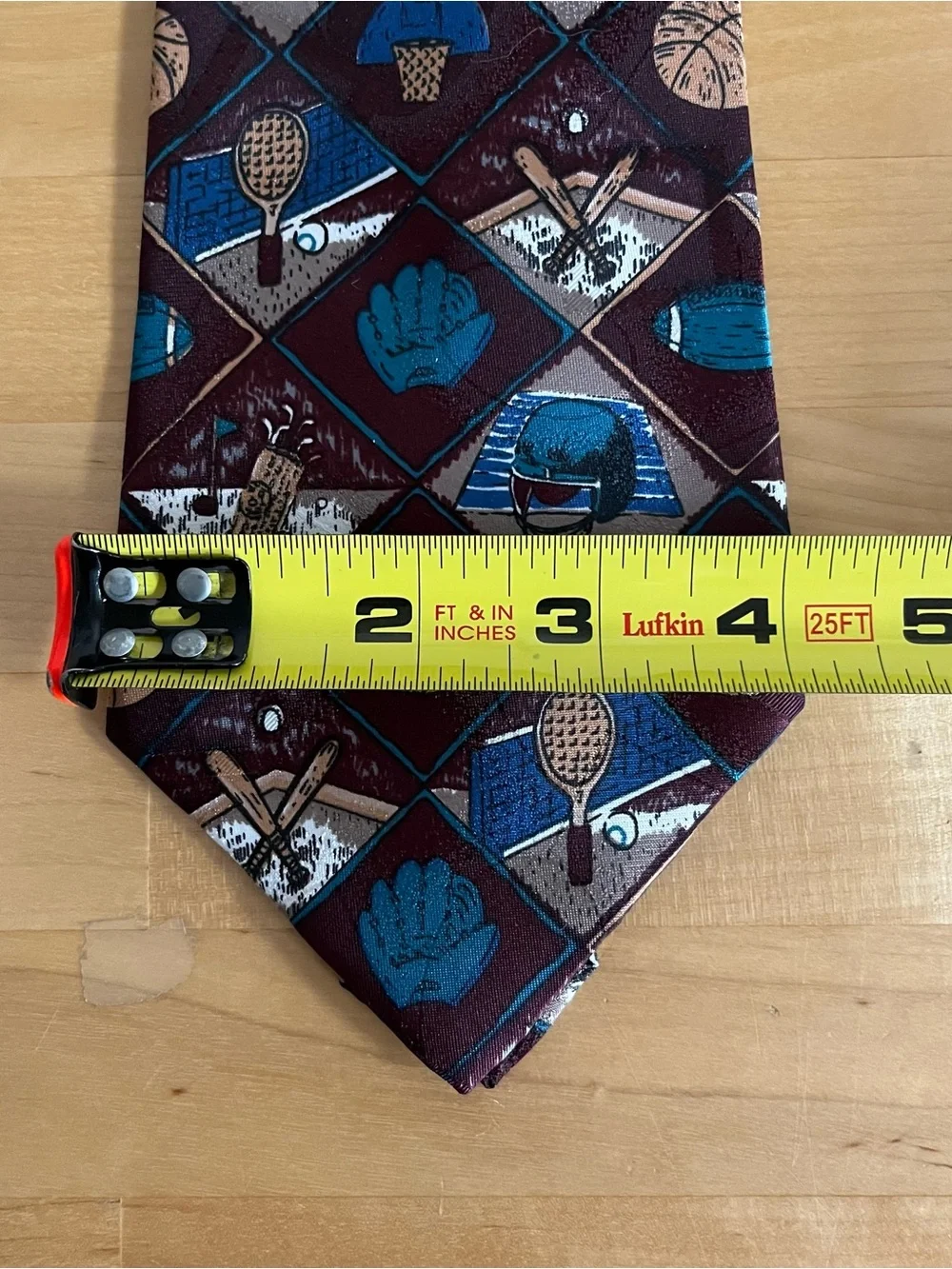Vtg 90s Multi Sports Novelty Tie Burgundy Blue Dadcore Preppy Thinking Of You